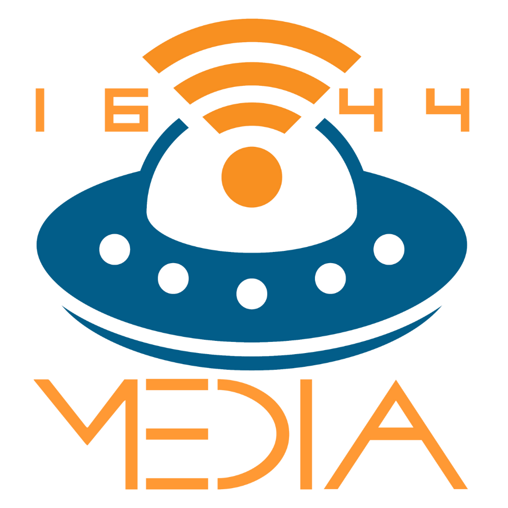 1644 Media logo with a UFO design, symbolizing out-of-this-world marketing