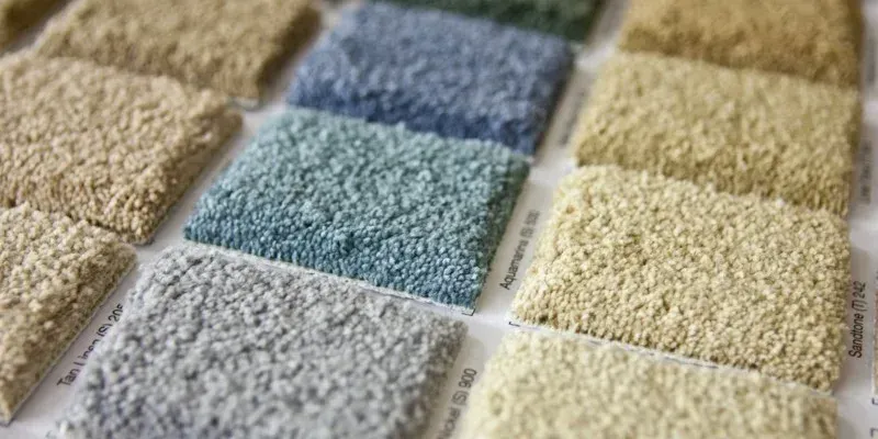 Carpet Colour Samples in Various Shades of Beige, Blue, and Green — Canberra Floor Coverings in Queanbeyan West, NSW