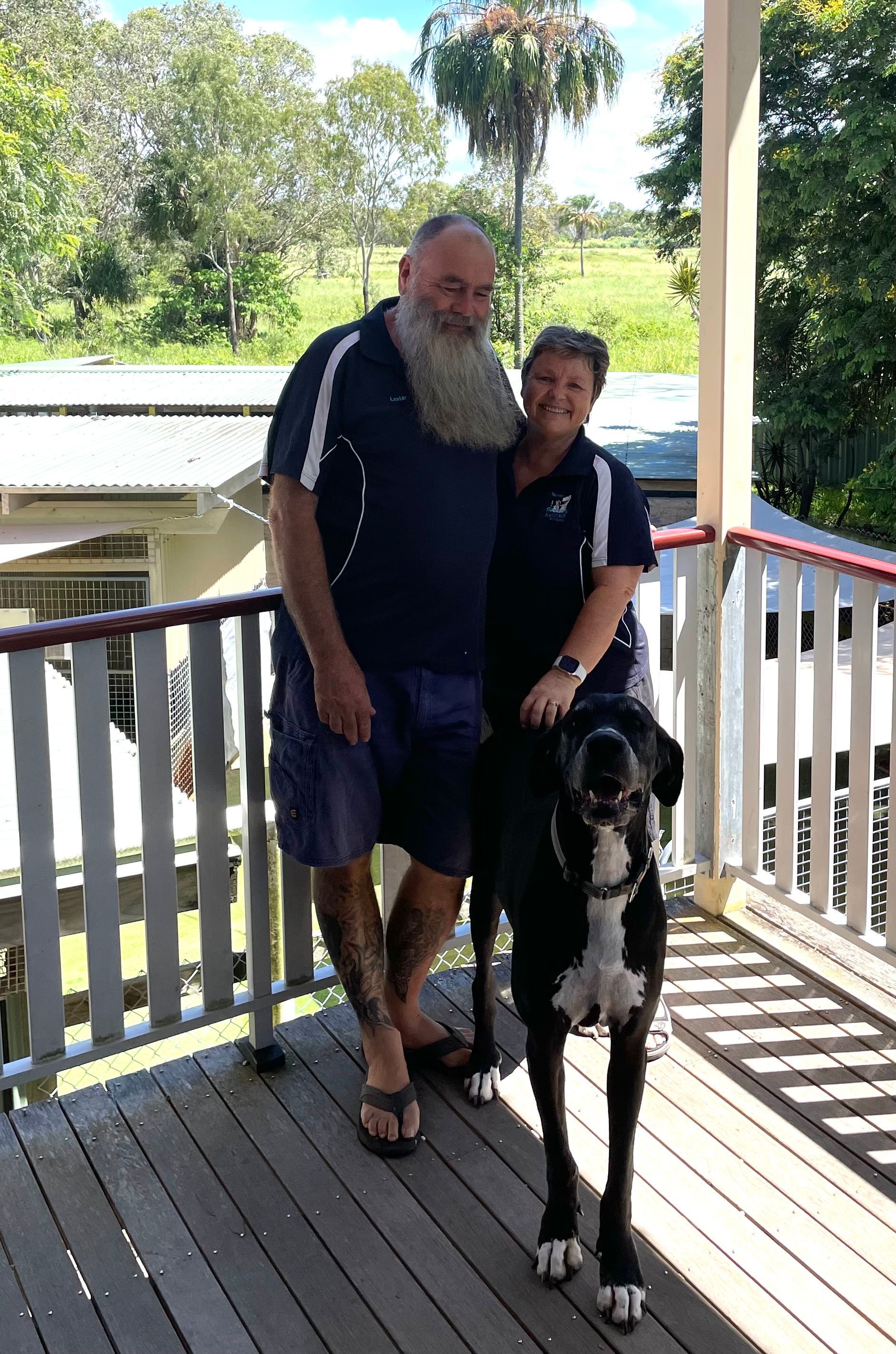 The Owners, Lester and Angela, and their Great Dane โ Yeppoon Boarding Kennels & Cattery In Farnborough, QLD