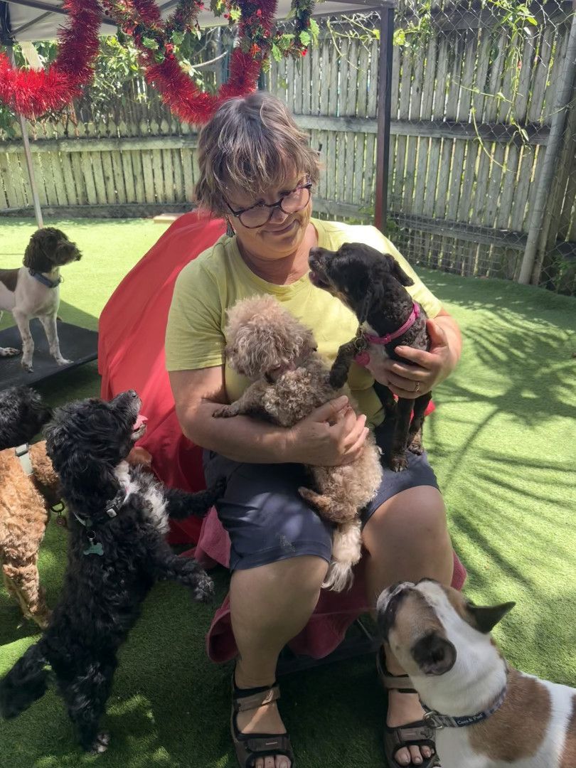 A Woman Is Holding A Puppy While Sitting On The Grass — Yeppoon Boarding Kennels & Cattery In Farnborough, QLD
