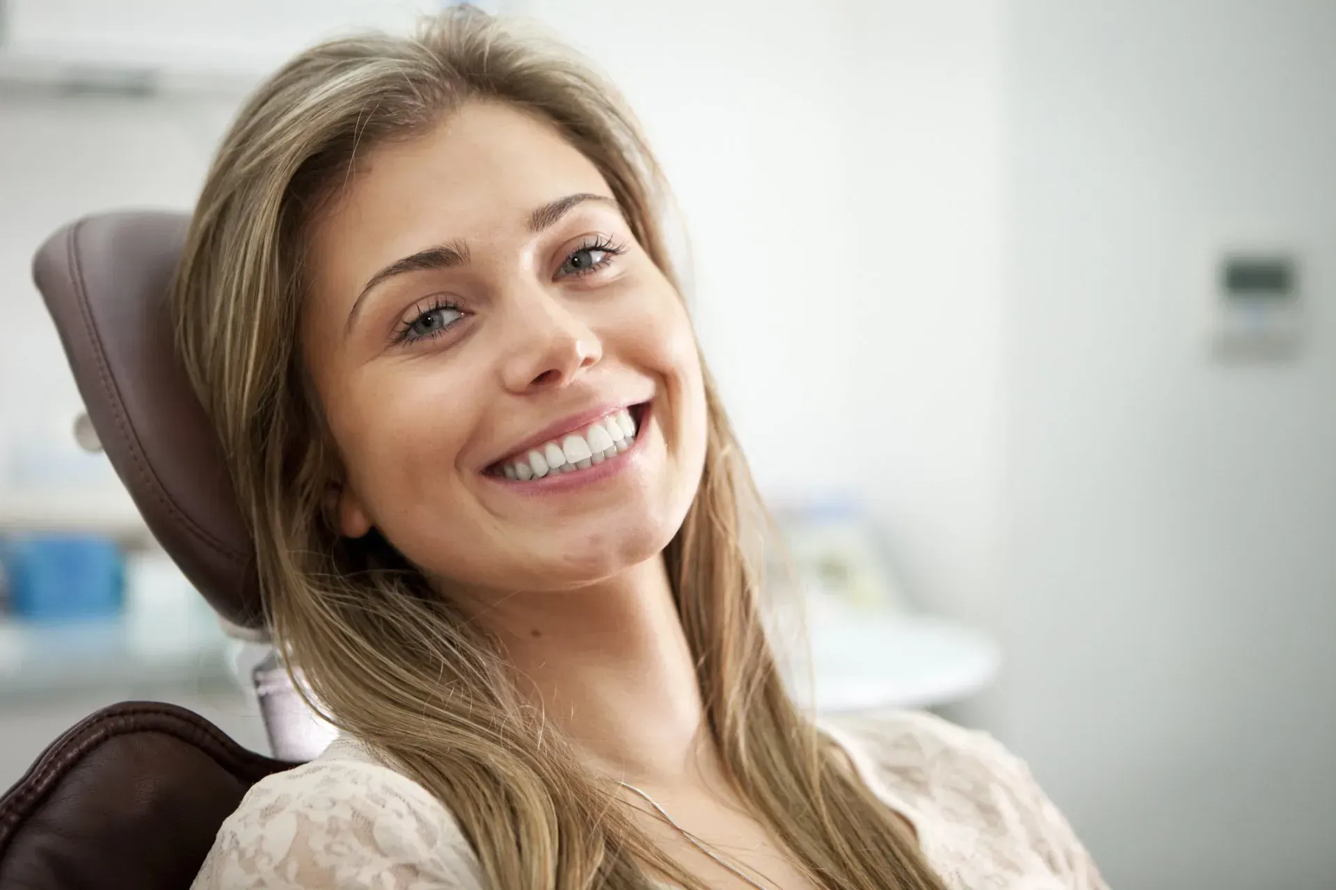 woman proud to show off her perfect teeth