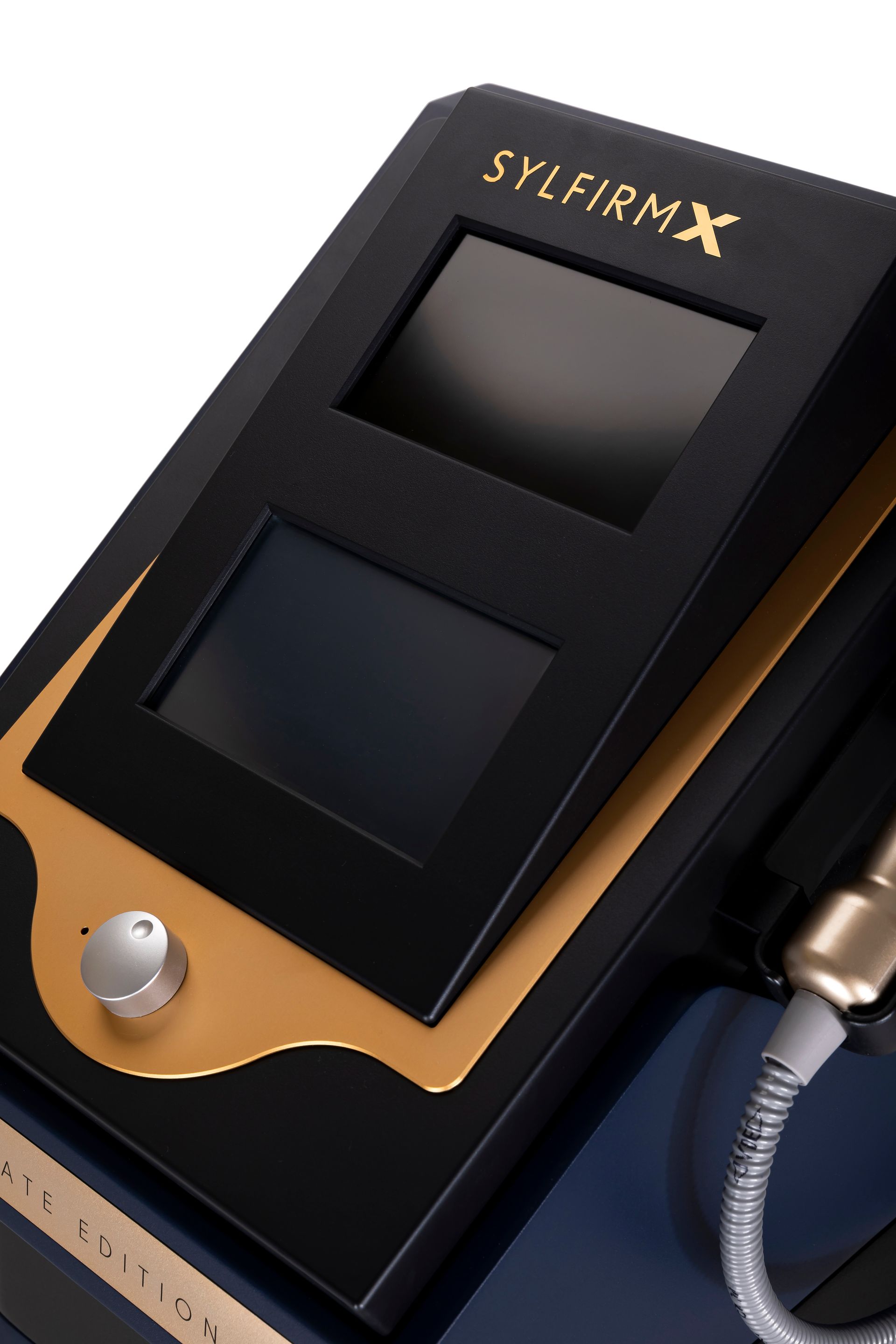 A syl firm x device is sitting on a table