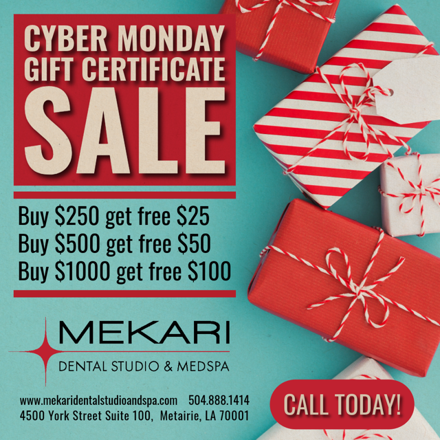 Cyber Monday gift certificate sale by Mekari Dental Studio & Medspa. 