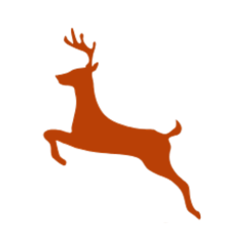 A silhouette of a deer jumping in the air on a white background.