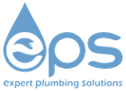 Blue logo: Water droplet with 