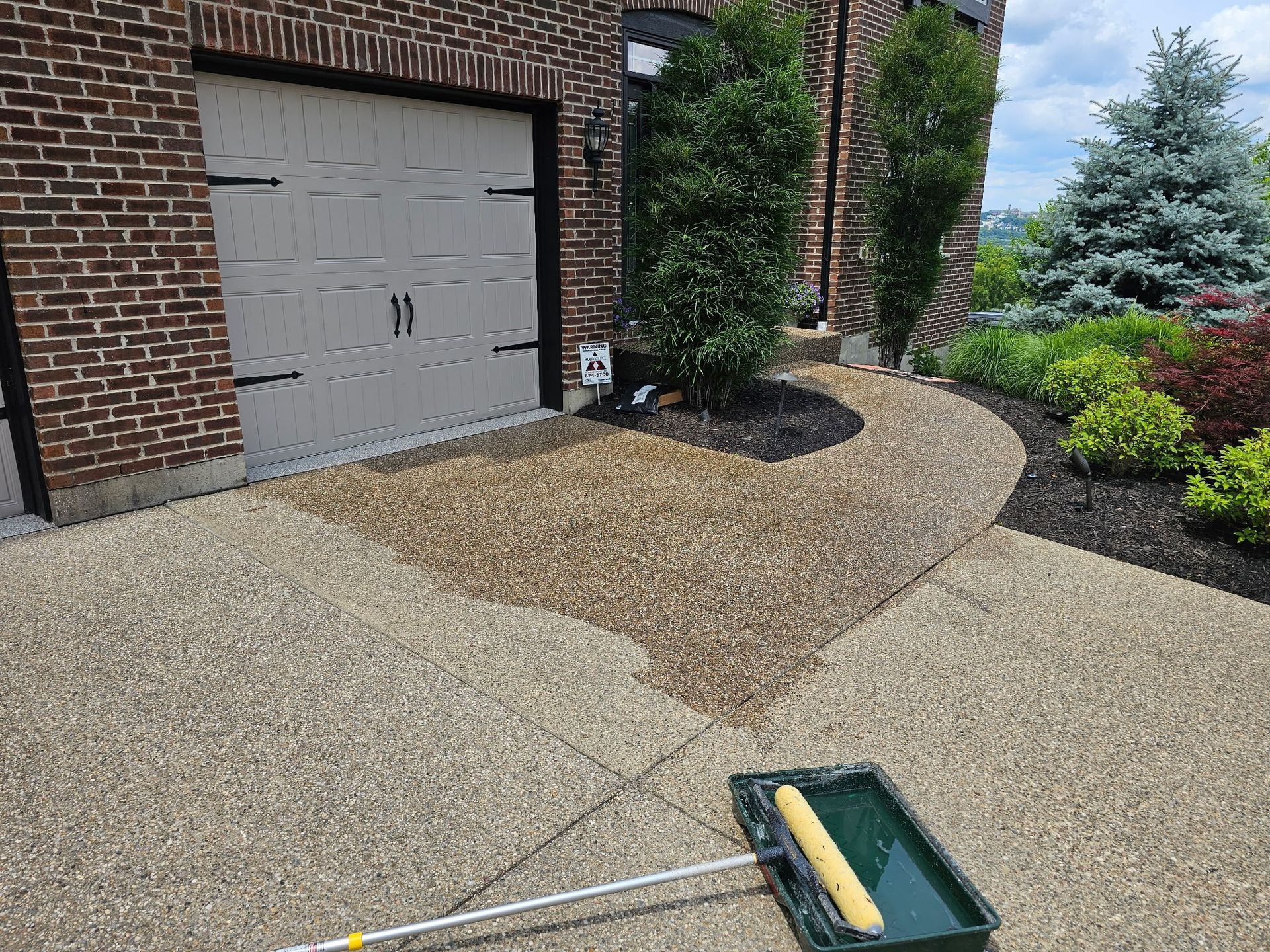 A decorative concrete driveway