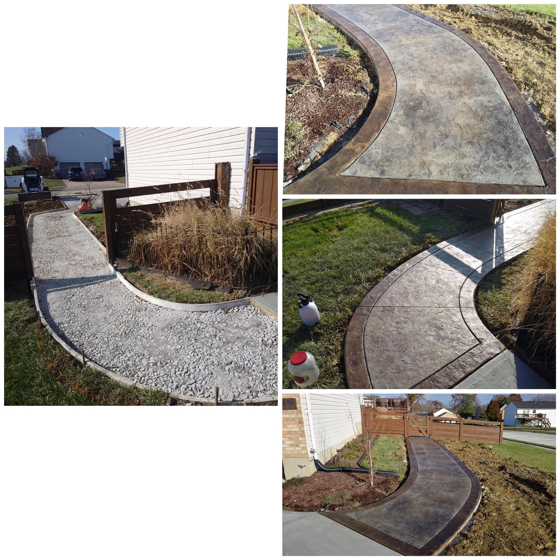 A collage of four pictures of a concrete walkway