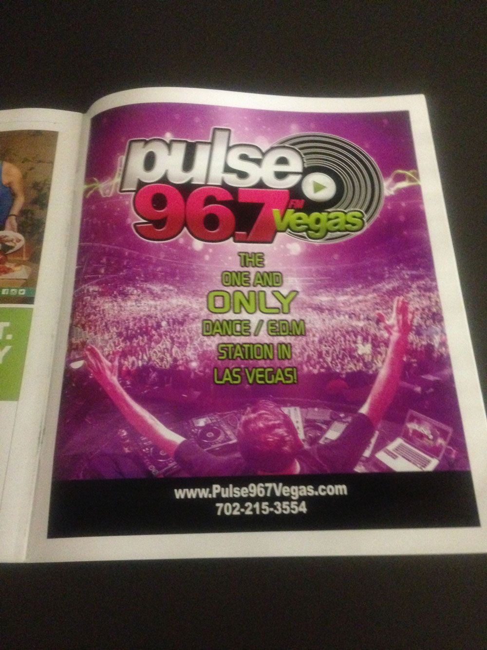 Purple Pulse 96.1 FM Las Vegas magazine ad with station logo and website at the bottom