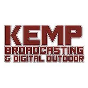 KEMP Broadcasting & Digital Outdoor logo in dark red and black text on a white background