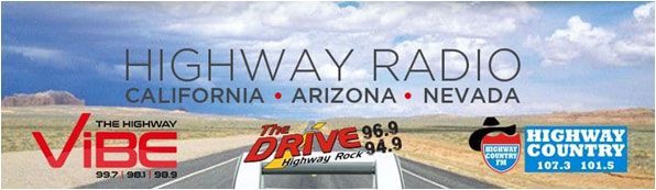 Highway Radio banner with California, Arizona, and Nevada over a road scene and station logos