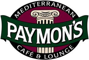 Paymon’s Mediterranean Cafe & Lounge logo with black, green, and white banner and column icon