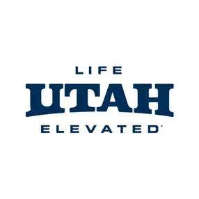 Blue “Life Elevated” Utah logo on a white background