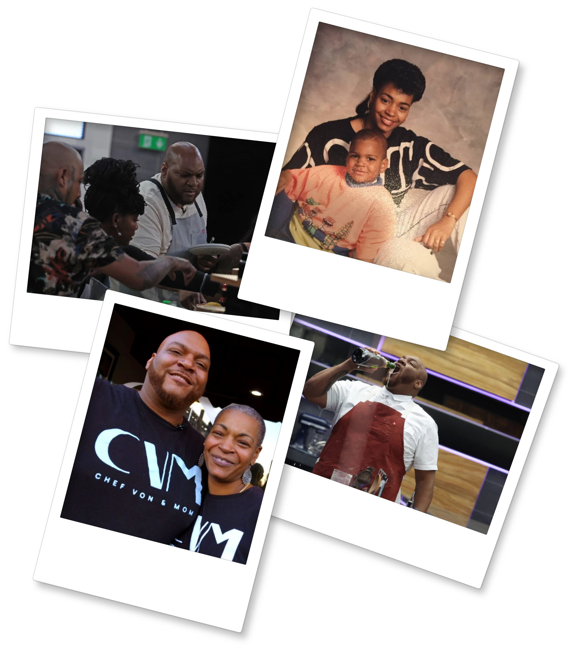 Photos of chef von ranging from his time on the Next Level Chef and an old photo of him with his mom