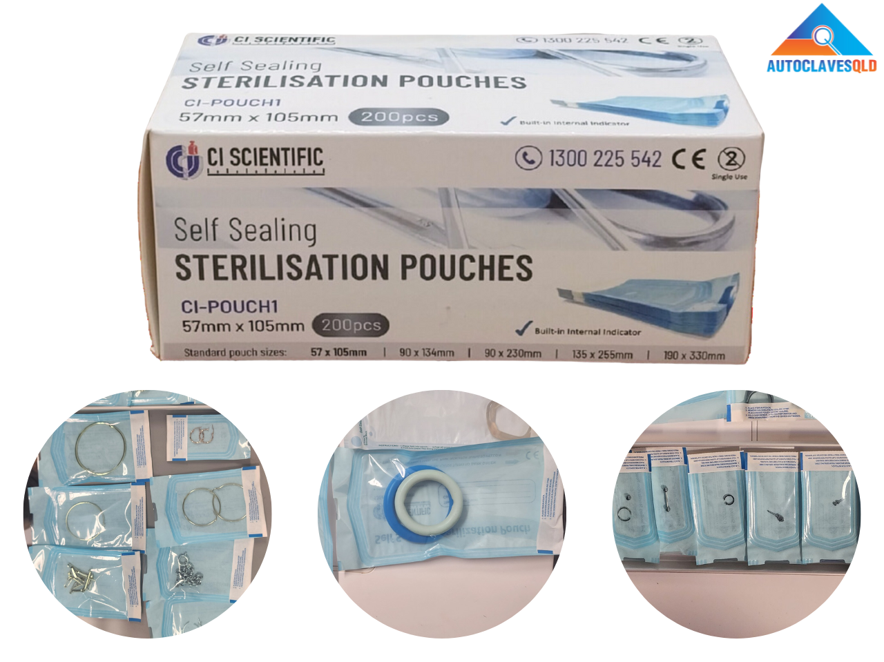 Small 57mm x 105mm Autoclave Sterilisation Pouches (Self Sealing)
