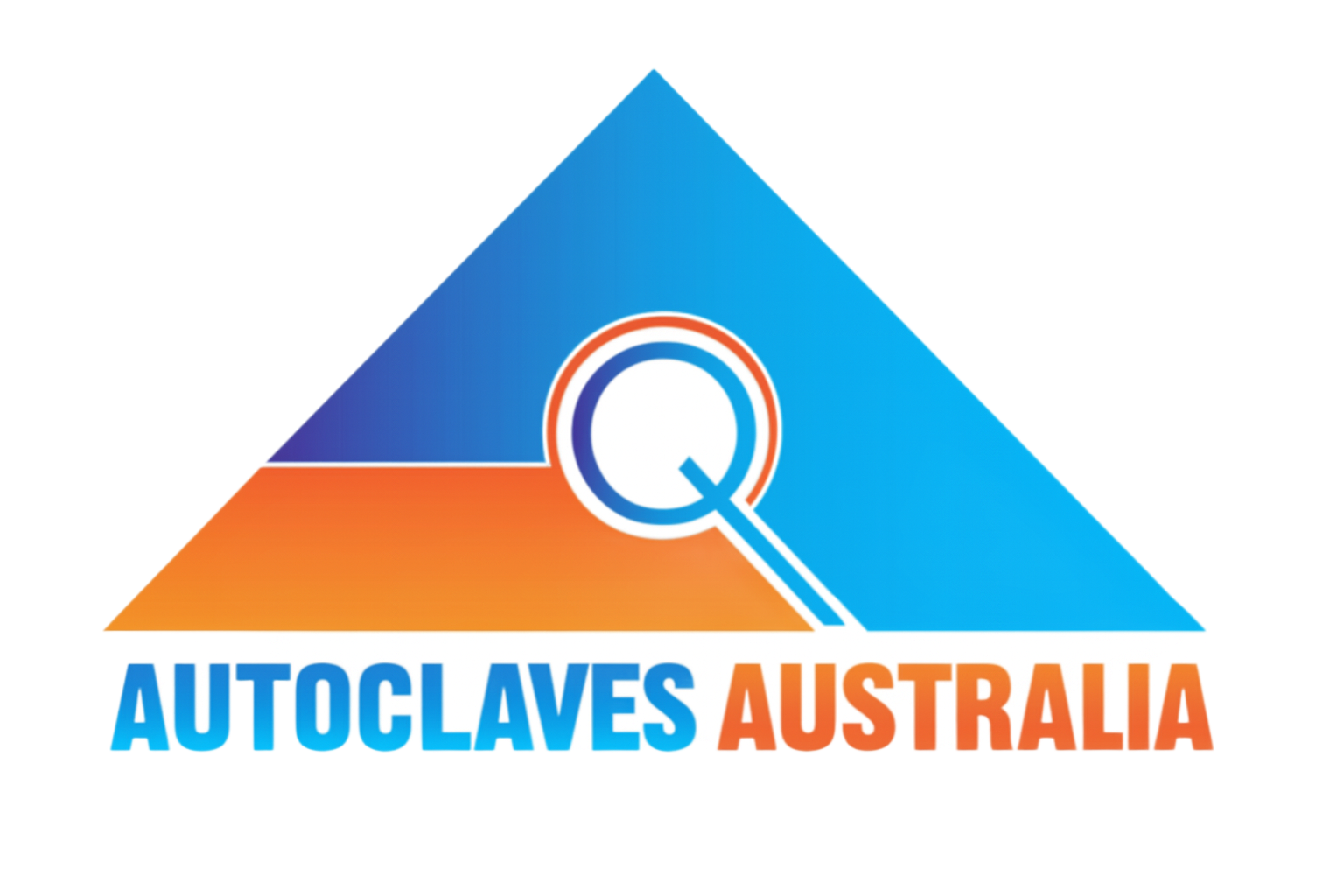 Logo for Autoclaves Australia; a blue and orange triangle with a magnifying glass over the letter 'Q'.