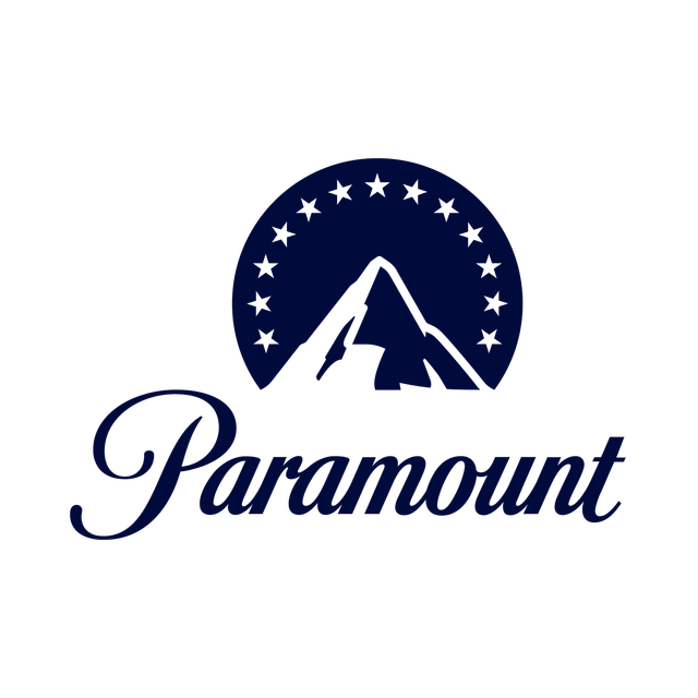 Paramount logo: white mountain in a blue starry circle with blue script text below