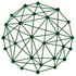 Abstract dark green network of connected nodes and lines in a circular pattern on a white background