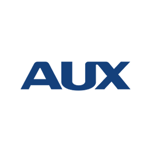 Logo AUX blu su sfondo bianco