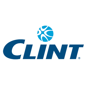 Logo CLINT in blu con un emblema circolare azzurro sopra il testo