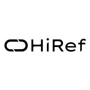 Logo HiRef in testo nero con un'icona a forma di catena intrecciata su sfondo bianco.