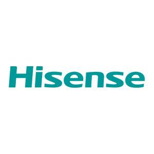 Logo Hisense color verde acqua su sfondo bianco.
