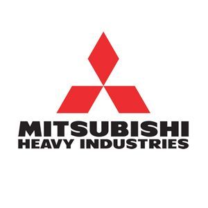 Logo della Mitsubishi Heavy Industries con emblema a tre diamanti rossi e testo nero su sfondo bianco.