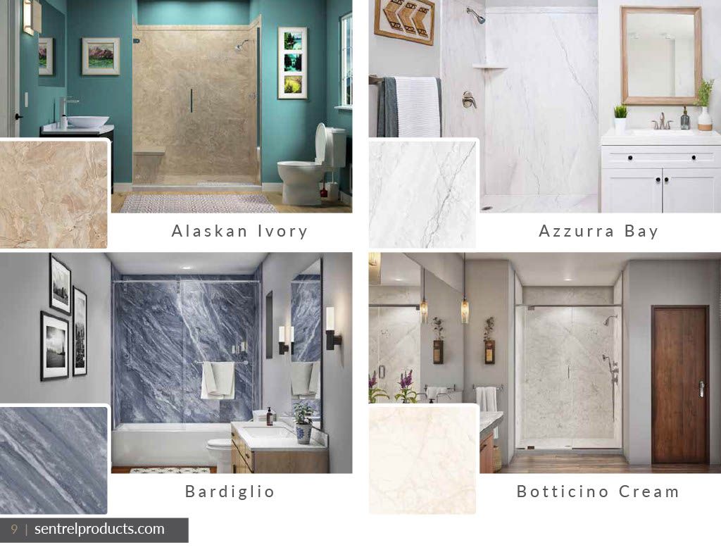A collage of bathrooms with different types of tiles