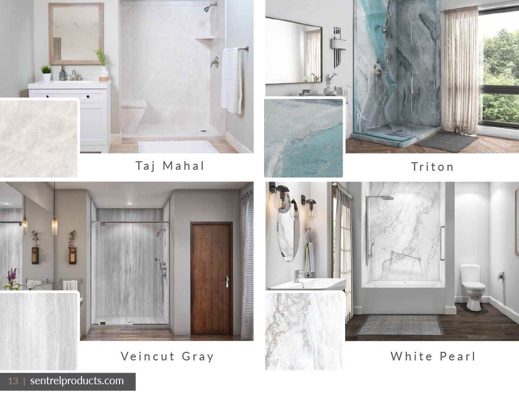 A collage of pictures of bathrooms with different types of tiles