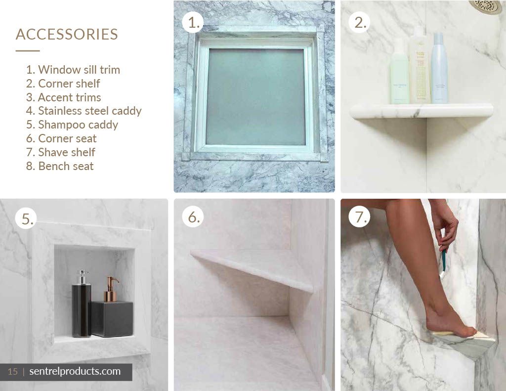 A collage of pictures showing different bathroom accessories