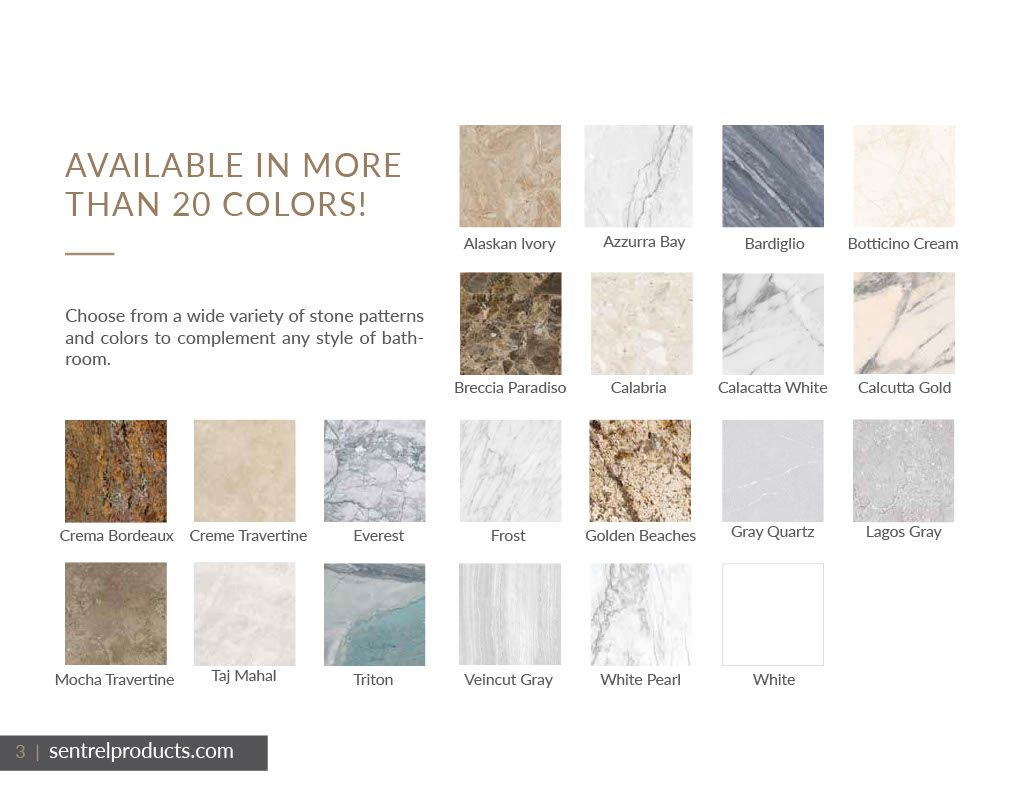 There are many different types of marble available in more than 20 colors.