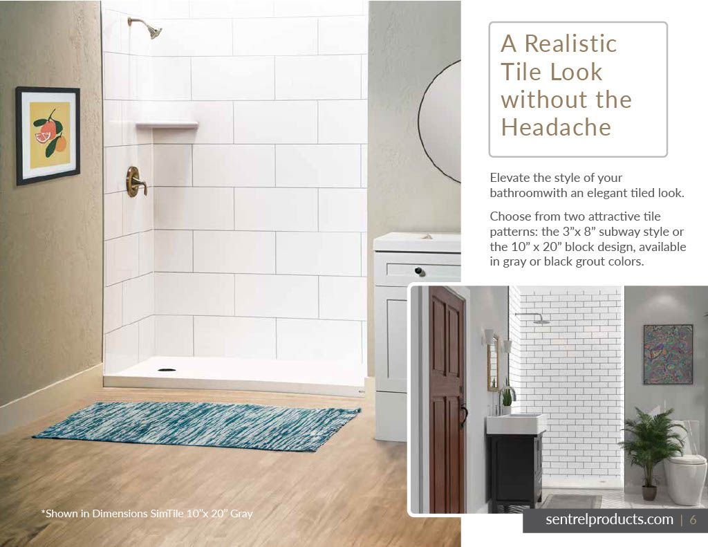 A bathroom with a realistic tile look without the headache