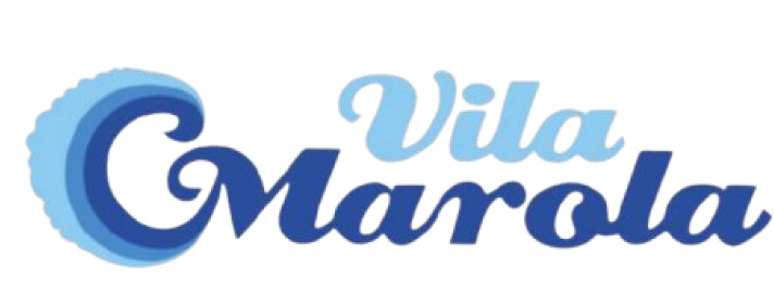 Um logotipo azul e branco para vila marola