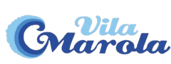 Um logotipo azul e branco para vila marola