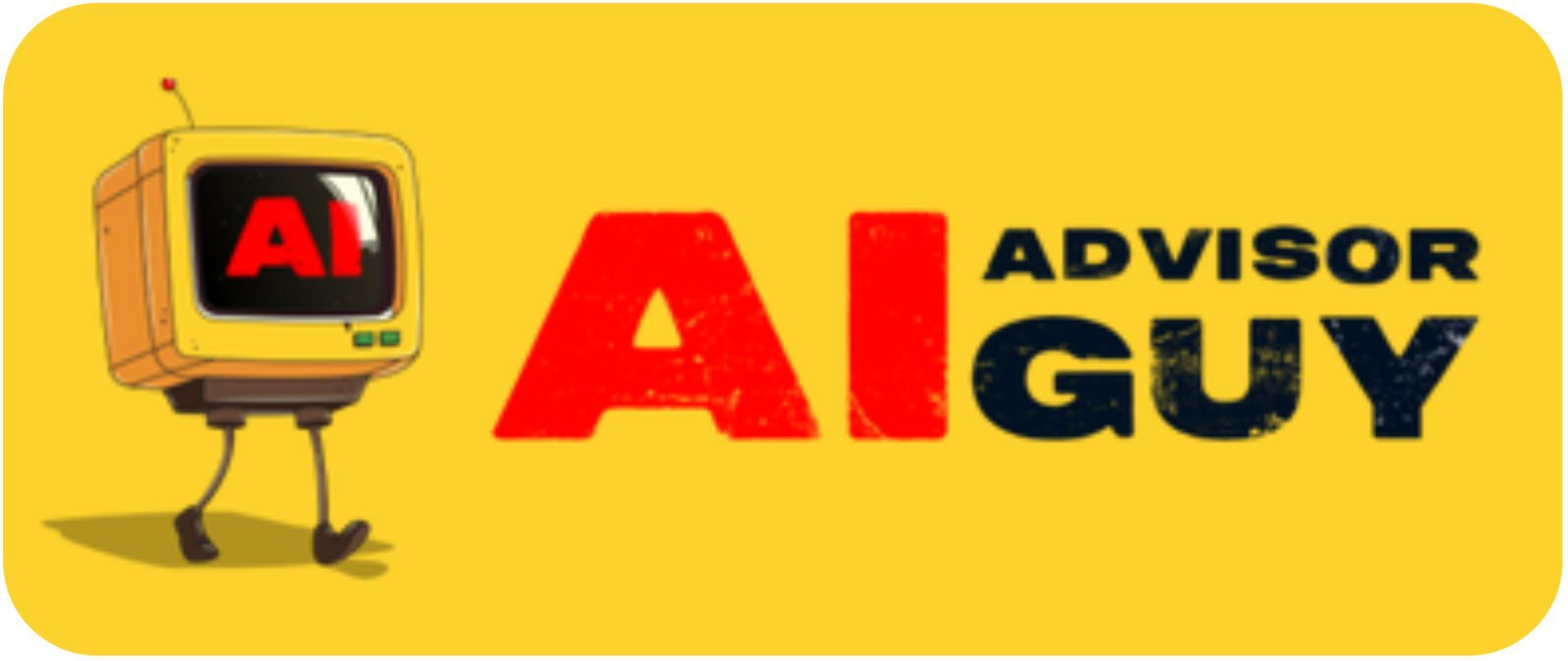 Animated yellow television with “AI” on screen walking toward “ADVISOR GUY” text.