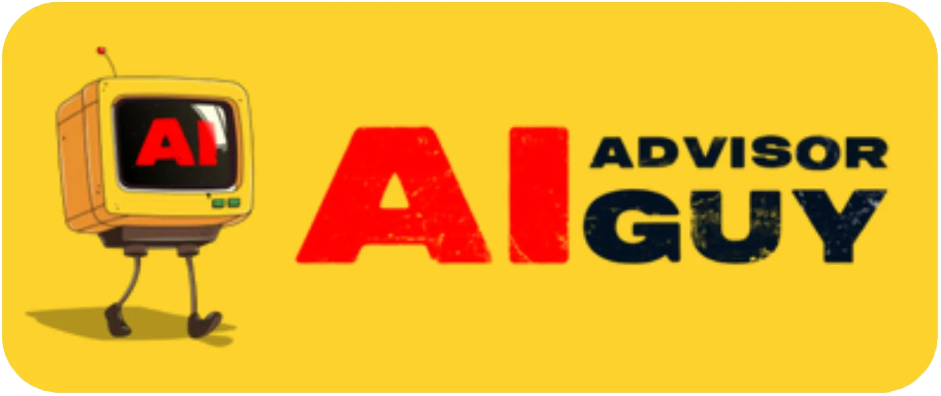 Animated yellow television with “AI” on screen walking toward “ADVISOR GUY” text.