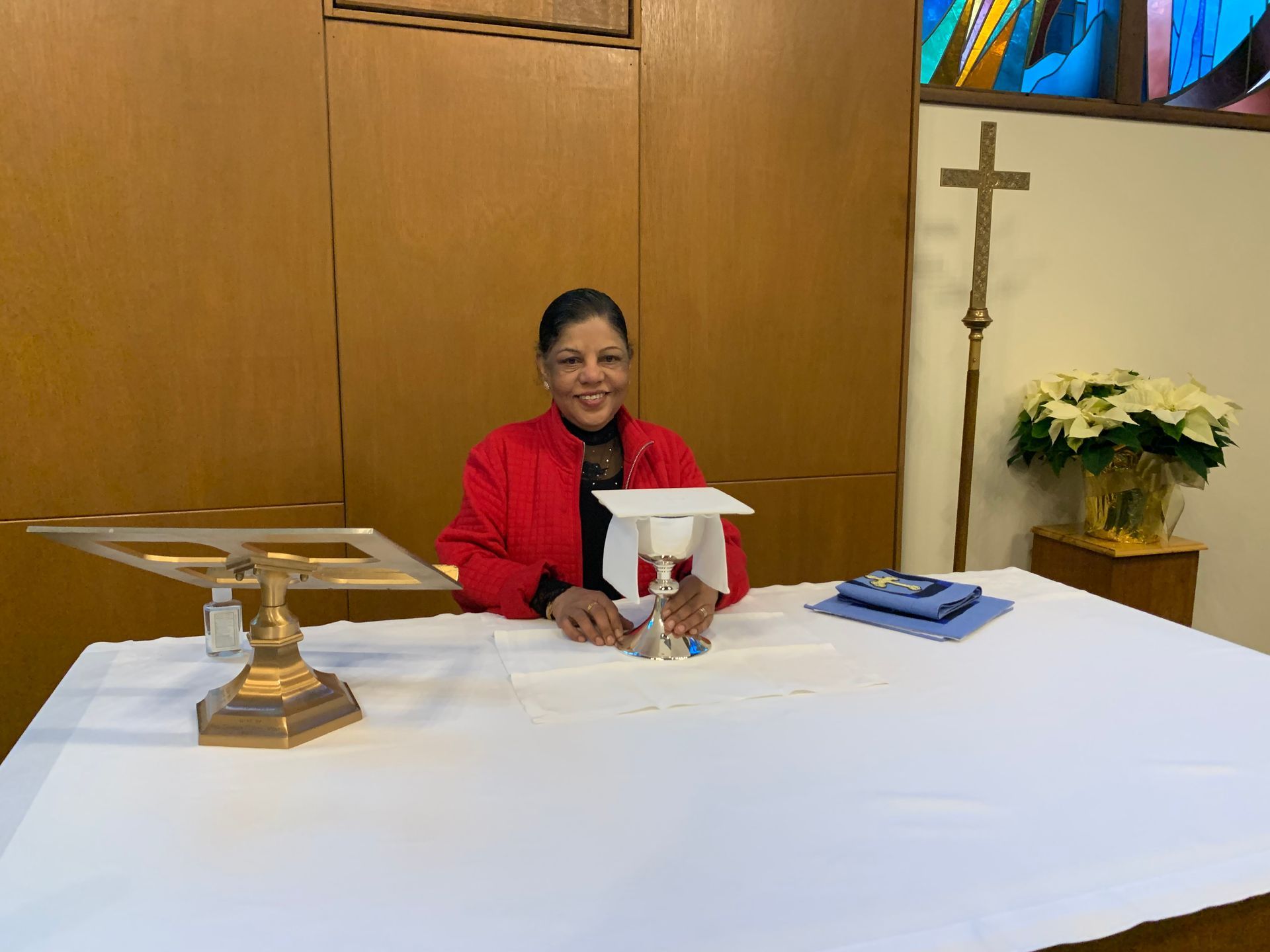 Altar guild setting up for the service