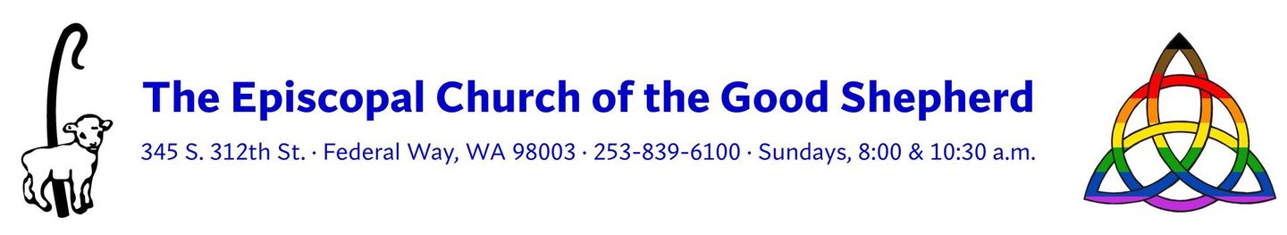 Banner for The Episcopal Church of the Good Shepherd with a triquetra logo on a white background