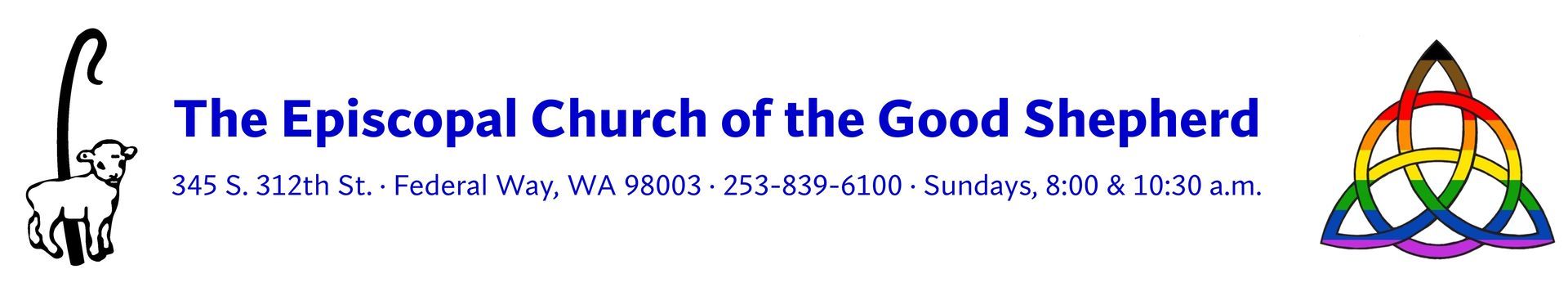 Banner for The Episcopal Church of the Good Shepherd with a triquetra logo on a white background