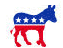 Democratic Party donkey logo in blue, red, and white.