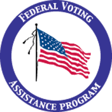 Federal Voting Assistance Program logo: American flag, blue circle with text.