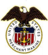 Seal of the United States Merchant Marine with eagle, shield with anchor, and text on a circular background.