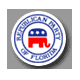 Republican Party of Florida logo: red elephant, blue stars, and text on a white and blue circle.