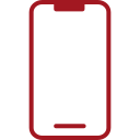 Un'icona rossa di un telefono cellulare su uno sfondo bianco.