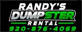 Logo for Randy's Dumpster Rental: black and red oval with 