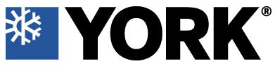 York logo: Black bold letters with a snowflake design in a blue square on the left.