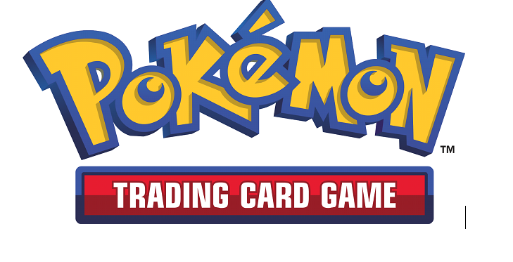 Pokémon Trading Card Game logo. Blue and yellow wordmark above a red rectangle with white text.