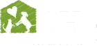 Green house icon with white tree, dog, and cat silhouettes