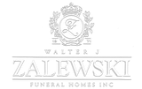 Logo for Walter J. Zalewski Funeral Homes Inc., featuring an ornate crown and wreath emblem with an "F" inside.