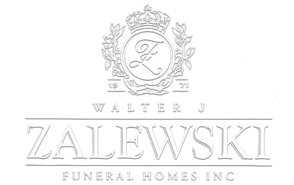 Logo for Walter J. Zalewski Funeral Homes Inc., featuring an ornate crown and wreath emblem with an "F" inside.