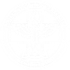 A dark, minimalist circular logo featuring a stylized white graphic of interconnected geometric lines and dots.